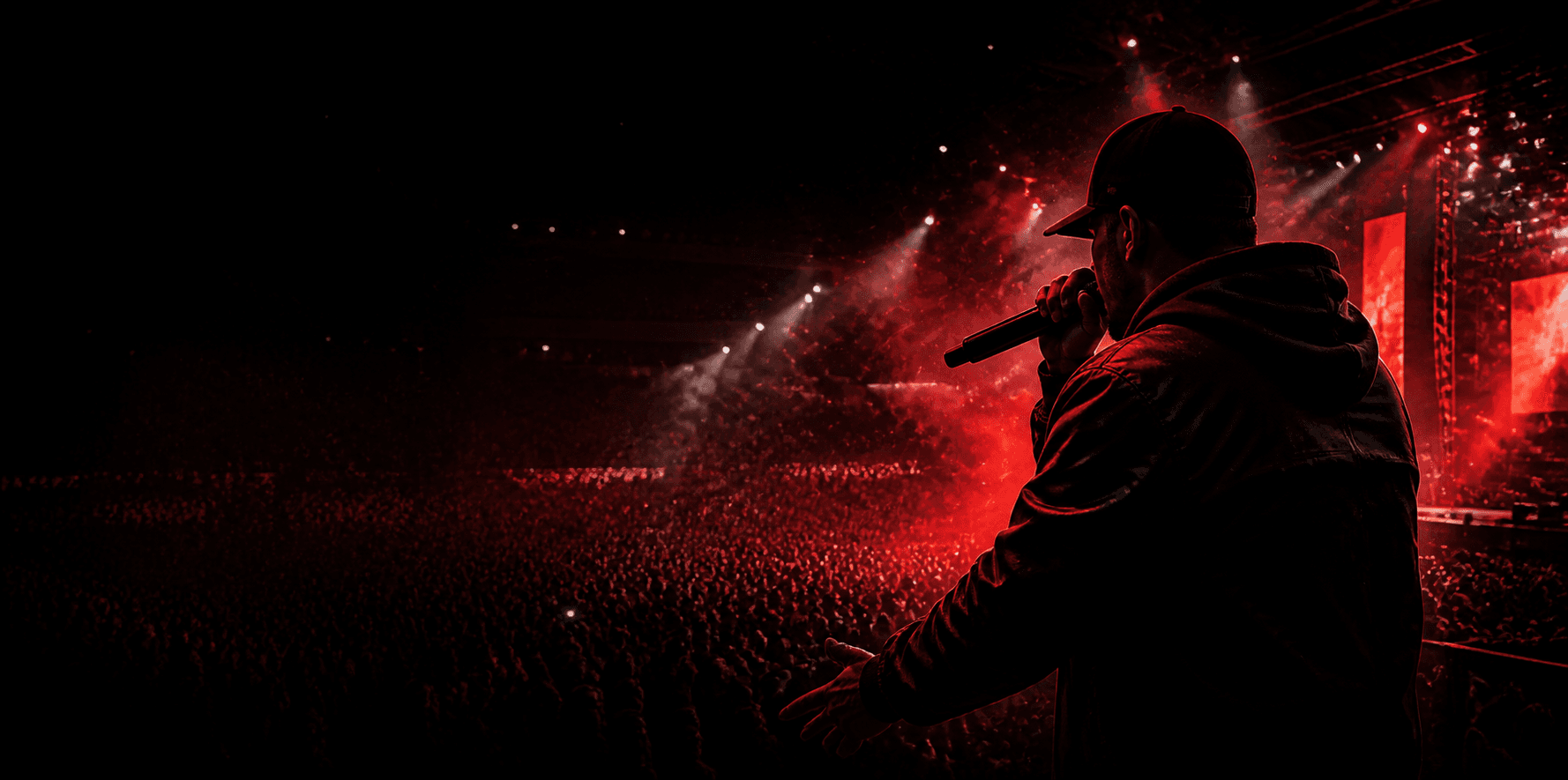 Beatbox performer commanding a live arena stage