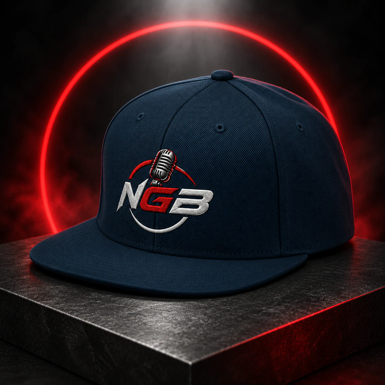 Dark navy NGB snapback with microphone embroidery